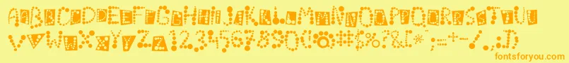 フォントLinotypekropki – オレンジの文字が黄色の背景にあります。