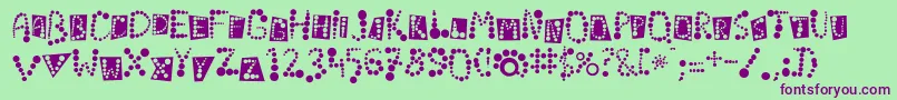 フォントLinotypekropki – 緑の背景に紫のフォント