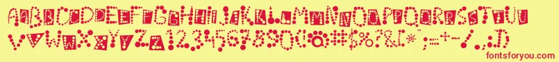 Linotypekropki-fontti – punaiset fontit keltaisella taustalla