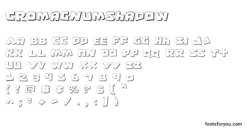A fonte CroMagnumShadow – alfabeto, números, caracteres especiais