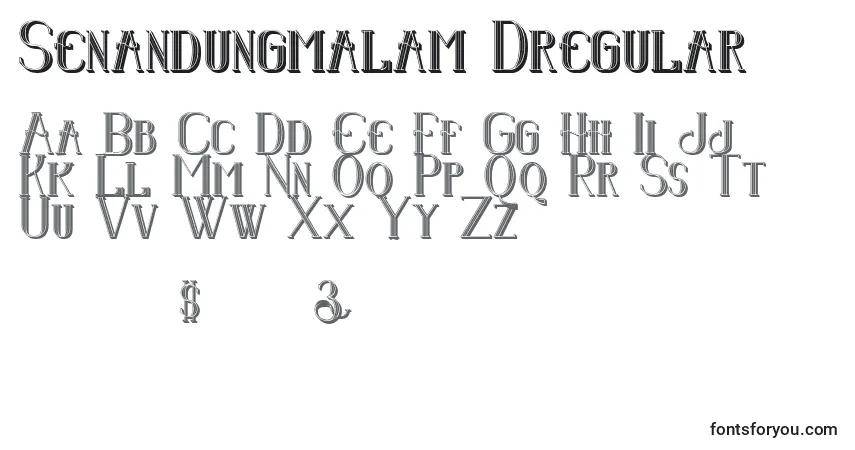 Czcionka Senandungmalam3Dregular – alfabet, cyfry, specjalne znaki