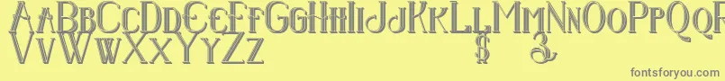 Senandungmalam3Dregular-fontti – harmaat kirjasimet keltaisella taustalla
