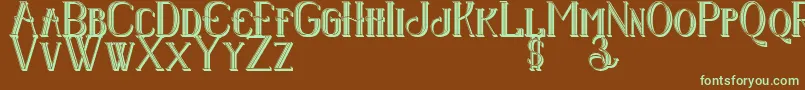 Senandungmalam3Dregular-fontti – vihreät fontit ruskealla taustalla