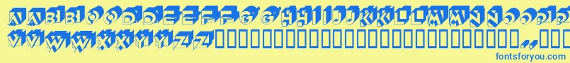 フォントQubistscapsssk – 青い文字が黄色の背景にあります。