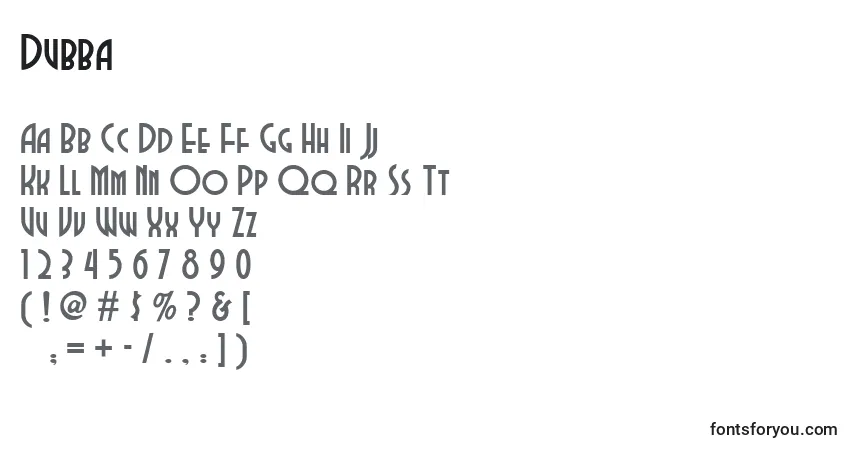 A fonte Dubba – alfabeto, números, caracteres especiais