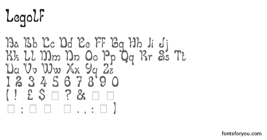 A fonte Legolf – alfabeto, números, caracteres especiais