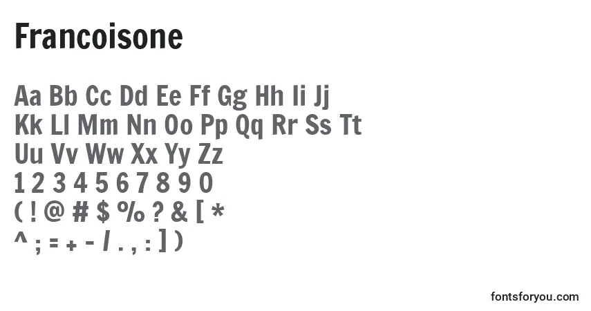 A fonte Francoisone – alfabeto, números, caracteres especiais