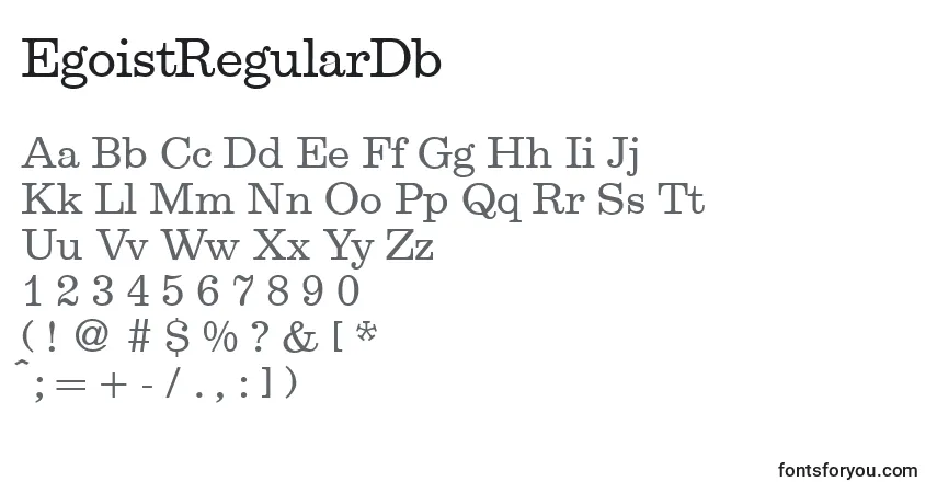 A fonte EgoistRegularDb – alfabeto, números, caracteres especiais