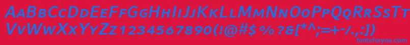 CompatilFactLtComBoldItalicSmallCaps-Schriftart – Blaue Schriften auf rotem Hintergrund