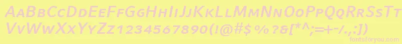 CompatilFactLtComBoldItalicSmallCaps-fontti – vaaleanpunaiset fontit keltaisella taustalla