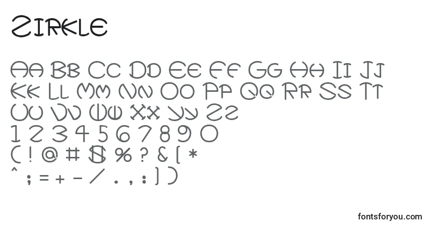 A fonte Zirkle – alfabeto, números, caracteres especiais