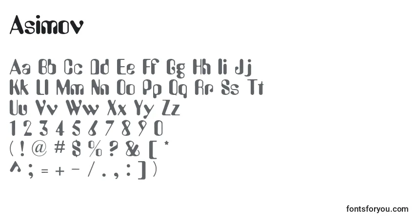 Czcionka Asimov – alfabet, cyfry, specjalne znaki
