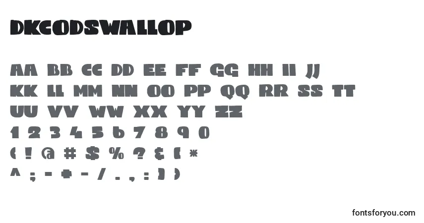 Schriftart DkCodswallop – Alphabet, Zahlen, spezielle Symbole