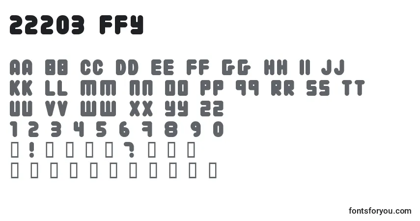 A fonte 22203 ffy – alfabeto, números, caracteres especiais