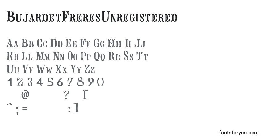 BujardetFreresUnregistered-fontti – aakkoset, numerot, erikoismerkit