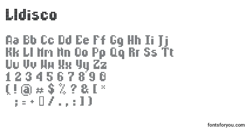 Czcionka Lldisco – alfabet, cyfry, specjalne znaki