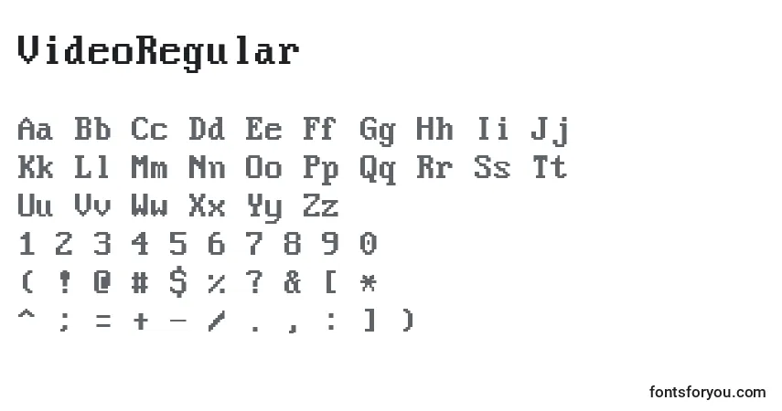 Czcionka VideoRegular – alfabet, cyfry, specjalne znaki