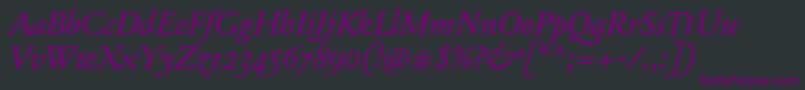Fonte JannonTModerneOtItalic – fontes roxas em um fundo preto