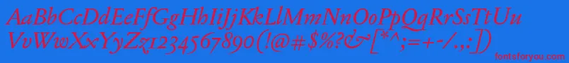 JannonTModerneOtItalic Font – Red Fonts on Blue Background