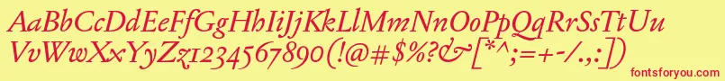 JannonTModerneOtItalic Font – Red Fonts on Yellow Background