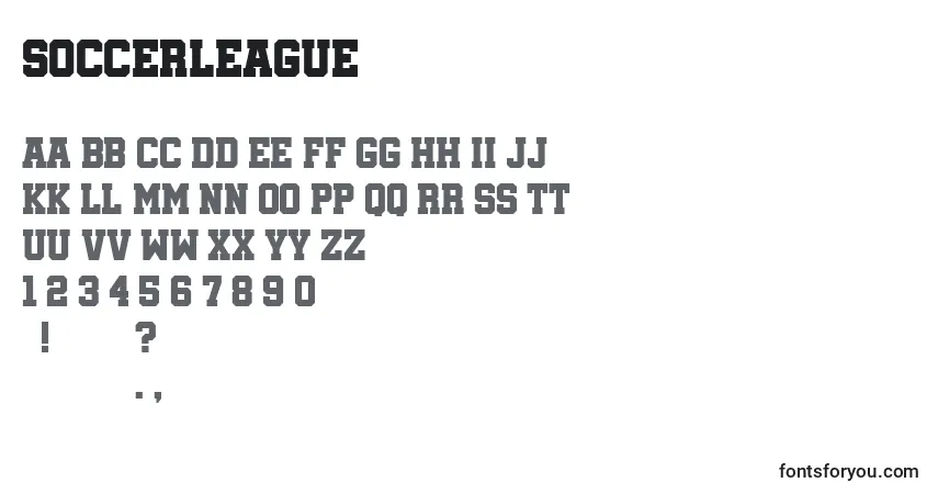 Schriftart Soccerleague – Alphabet, Zahlen, spezielle Symbole