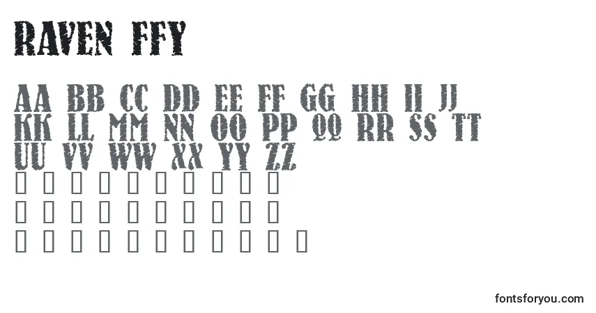 Schriftart Raven ffy – Alphabet, Zahlen, spezielle Symbole