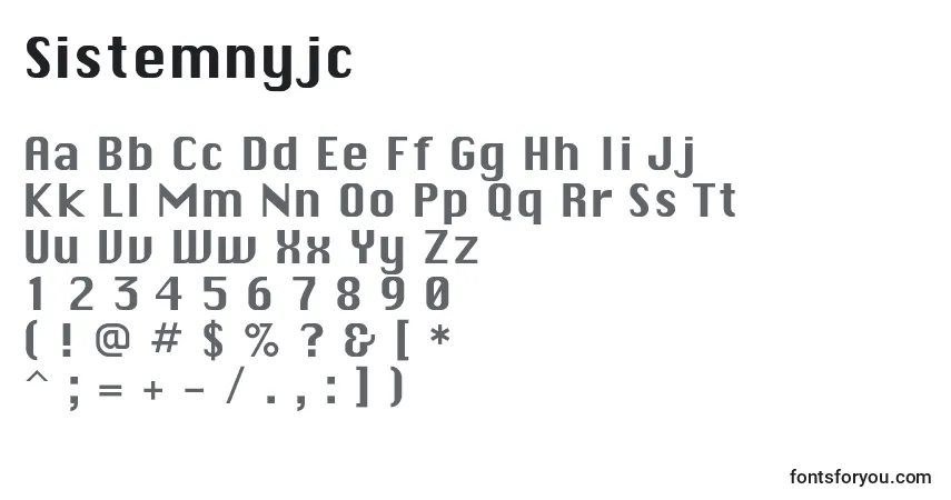 A fonte Sistemnyjc – alfabeto, números, caracteres especiais