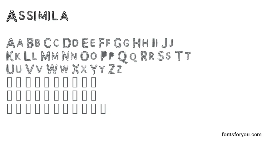 Czcionka Assimila – alfabet, cyfry, specjalne znaki