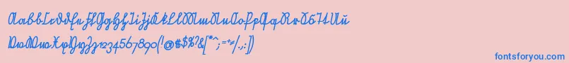 NeueRudelskopfVerbundenSchraegFett-Schriftart – Blaue Schriften auf rosa Hintergrund