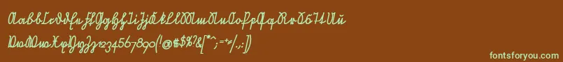 NeueRudelskopfVerbundenSchraegFett Font – Green Fonts on Brown Background