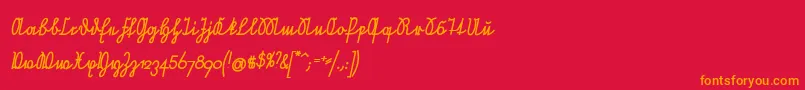 NeueRudelskopfVerbundenSchraegFett Font – Orange Fonts on Red Background