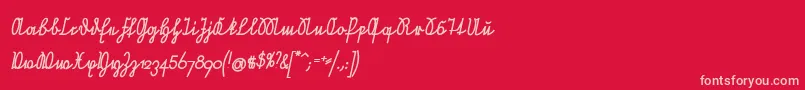 NeueRudelskopfVerbundenSchraegFett-fontti – vaaleanpunaiset fontit punaisella taustalla