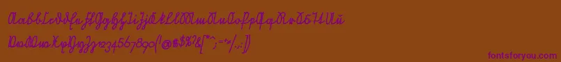 NeueRudelskopfVerbundenSchraegFett-fontti – violetit fontit ruskealla taustalla