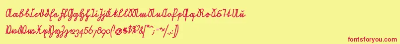 NeueRudelskopfVerbundenSchraegFett Font – Red Fonts on Yellow Background