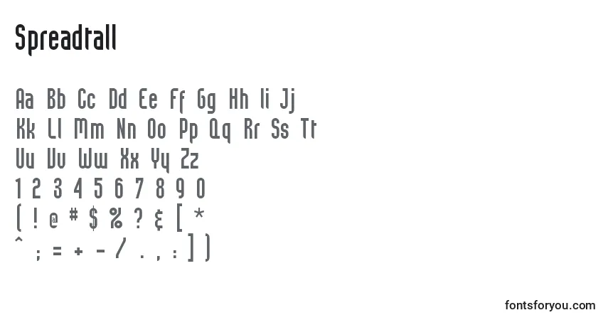 Schriftart Spreadtall – Alphabet, Zahlen, spezielle Symbole