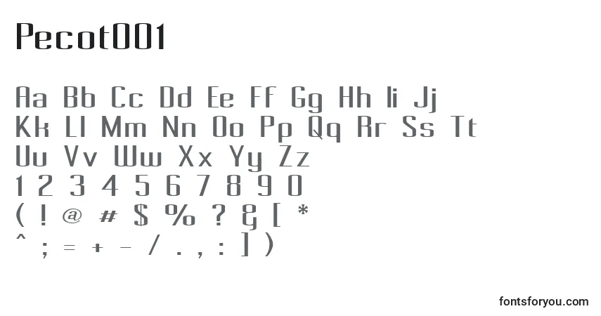 A fonte Pecot001 – alfabeto, números, caracteres especiais