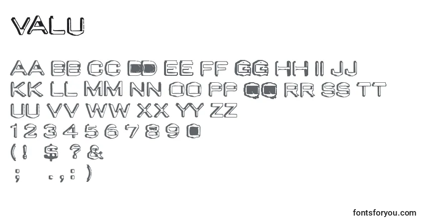 Schriftart Valu – Alphabet, Zahlen, spezielle Symbole