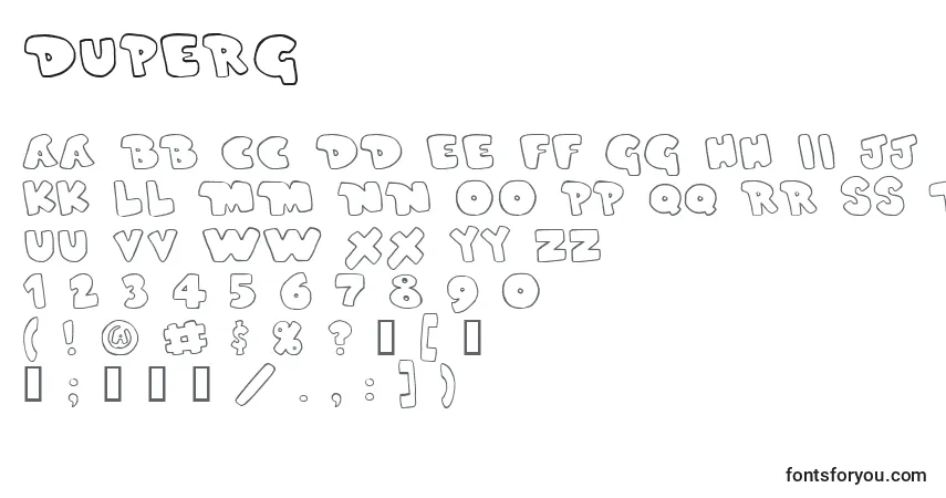 A fonte Duperg – alfabeto, números, caracteres especiais