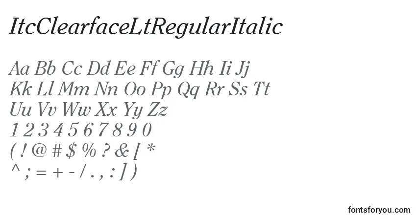 Schriftart ItcClearfaceLtRegularItalic – Alphabet, Zahlen, spezielle Symbole