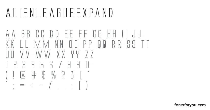 Schriftart Alienleagueexpand – Alphabet, Zahlen, spezielle Symbole