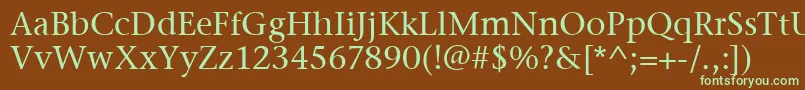 フォントStoneSerifItcMedium – 緑色の文字が茶色の背景にあります。