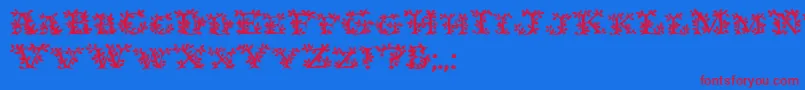 IvydisplaycapsBold-Schriftart – Rote Schriften auf blauem Hintergrund