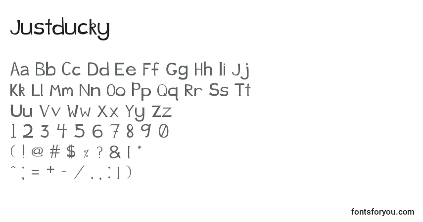 Czcionka Justducky – alfabet, cyfry, specjalne znaki