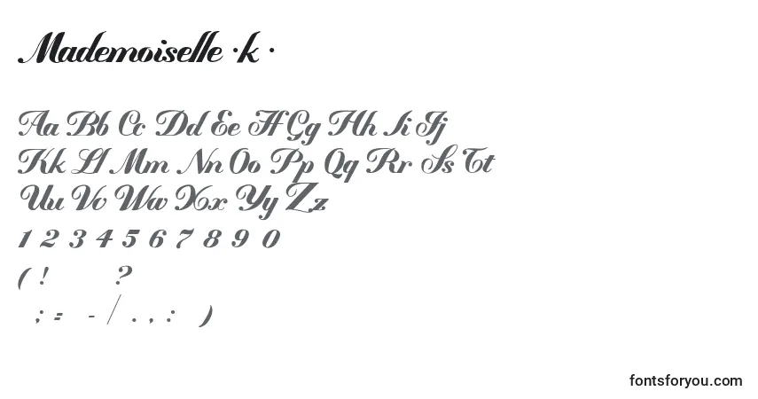 Schriftart MademoiselleВ·kВ· – Alphabet, Zahlen, spezielle Symbole
