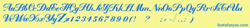 フォントMademoiselleВ·kВ· – 青い文字が黄色の背景にあります。