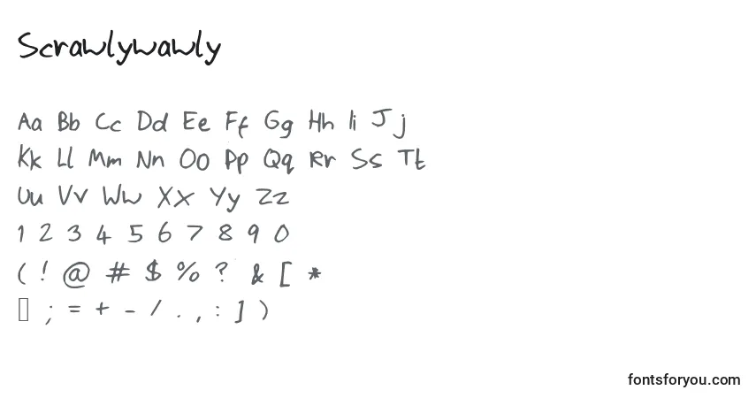 Schriftart Scrawlywawly – Alphabet, Zahlen, spezielle Symbole
