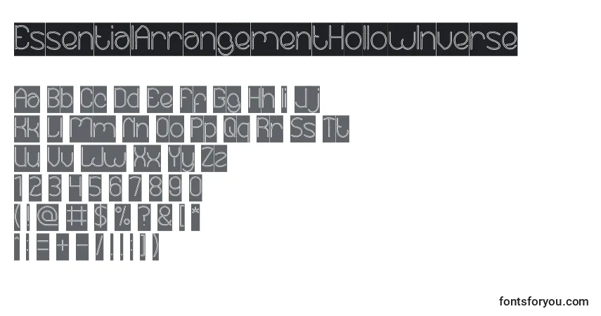 A fonte EssentialArrangementHollowInverse – alfabeto, números, caracteres especiais