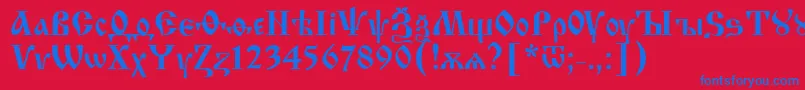 Fonte IzhitsaNormal – fontes azuis em um fundo vermelho