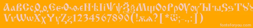 IzhitsaNormal-fontti – vaaleanpunaiset fontit oranssilla taustalla