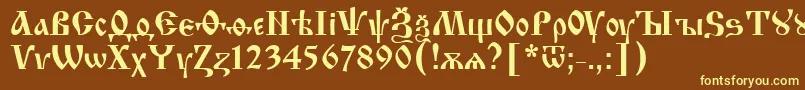 IzhitsaNormal-fontti – keltaiset fontit ruskealla taustalla